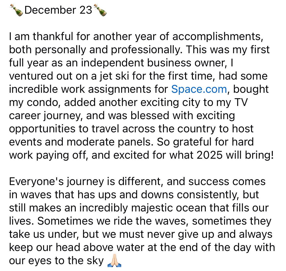 GarofaloWX's tweet photo. 🍾December 23🍾
At the end of the year, I always reflect on my 12 Biggest Accomplishments Over the Past 12 Months. I am thankful for another year of accomplishments, both personally and professionally.
#25daysofgratitude #rocketgirl https://t.co/wSBWUvhRld