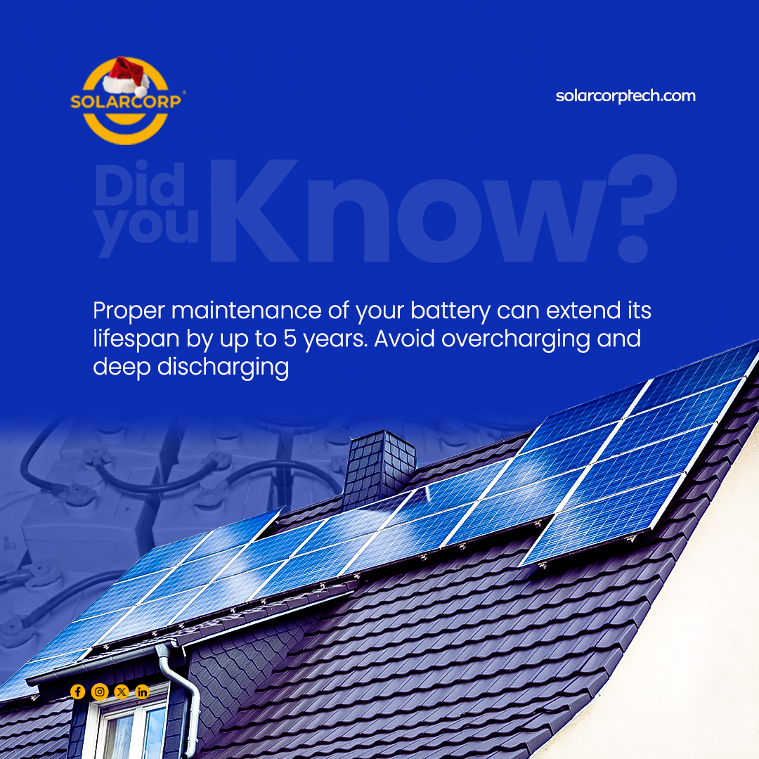 Solarcorpenergy's tweet image. Power Up Your Savings! 💡

Proper battery care isn’t just smart—it’s essential. Avoid overcharging and enjoy up to 5 extra years of reliable performance. 

#Solarcorp #Solartips #Christmas2024 #HappyBirthdayTacha #Liverpool #mondaymotivation #oblee #Quilox #Fantastico