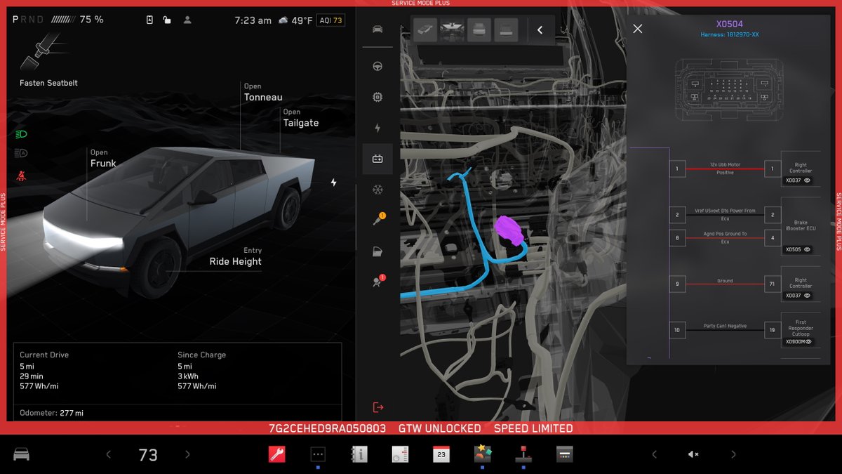 Johndkelly45's tweet photo. How many vehicles have a service diagnostic scan tool and service information built into the touchscreen? Tesla has for a few years, and it keeps getting better.

I received the latest firmware update for my Cybertruck last night. One impressive new menu item in Service Mode Plus is the 3D connector and harness view.

You can locate any connector on the vehicle, tap on it, and see the connector pinout, wire colors, and where the harness connects with links to other connectors. This is very helpful for anyone trying to diagnose a circuit wiring issue. I suspect we will see this in other Teslas in the future.

We will use the Cybertruck and sixteen other vehicles in our upcoming EV boot camps. Join us on campus here in Utah, USA, next year. There are six new boot camps for 2025. To get started with two online prerequisites, see https://t.co/eAbwA0iWfp

@Tesla @andrewIambrecht