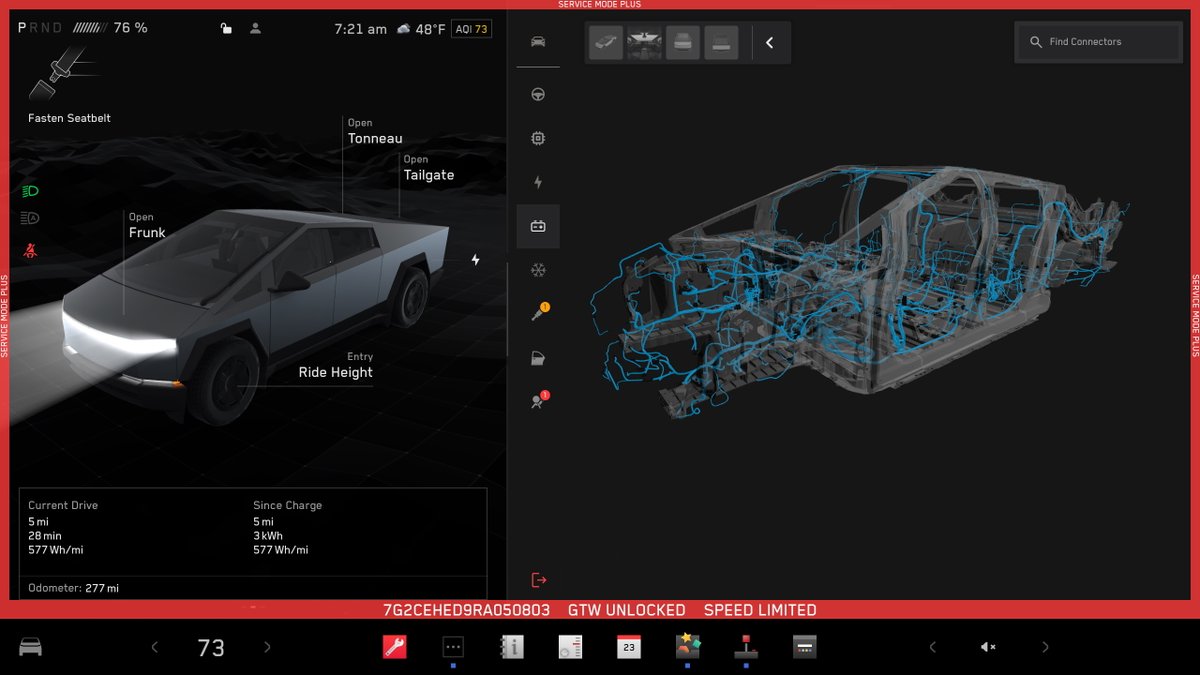 Johndkelly45's tweet photo. How many vehicles have a service diagnostic scan tool and service information built into the touchscreen? Tesla has for a few years, and it keeps getting better.

I received the latest firmware update for my Cybertruck last night. One impressive new menu item in Service Mode Plus is the 3D connector and harness view.

You can locate any connector on the vehicle, tap on it, and see the connector pinout, wire colors, and where the harness connects with links to other connectors. This is very helpful for anyone trying to diagnose a circuit wiring issue. I suspect we will see this in other Teslas in the future.

We will use the Cybertruck and sixteen other vehicles in our upcoming EV boot camps. Join us on campus here in Utah, USA, next year. There are six new boot camps for 2025. To get started with two online prerequisites, see https://t.co/eAbwA0iWfp

@Tesla @andrewIambrecht