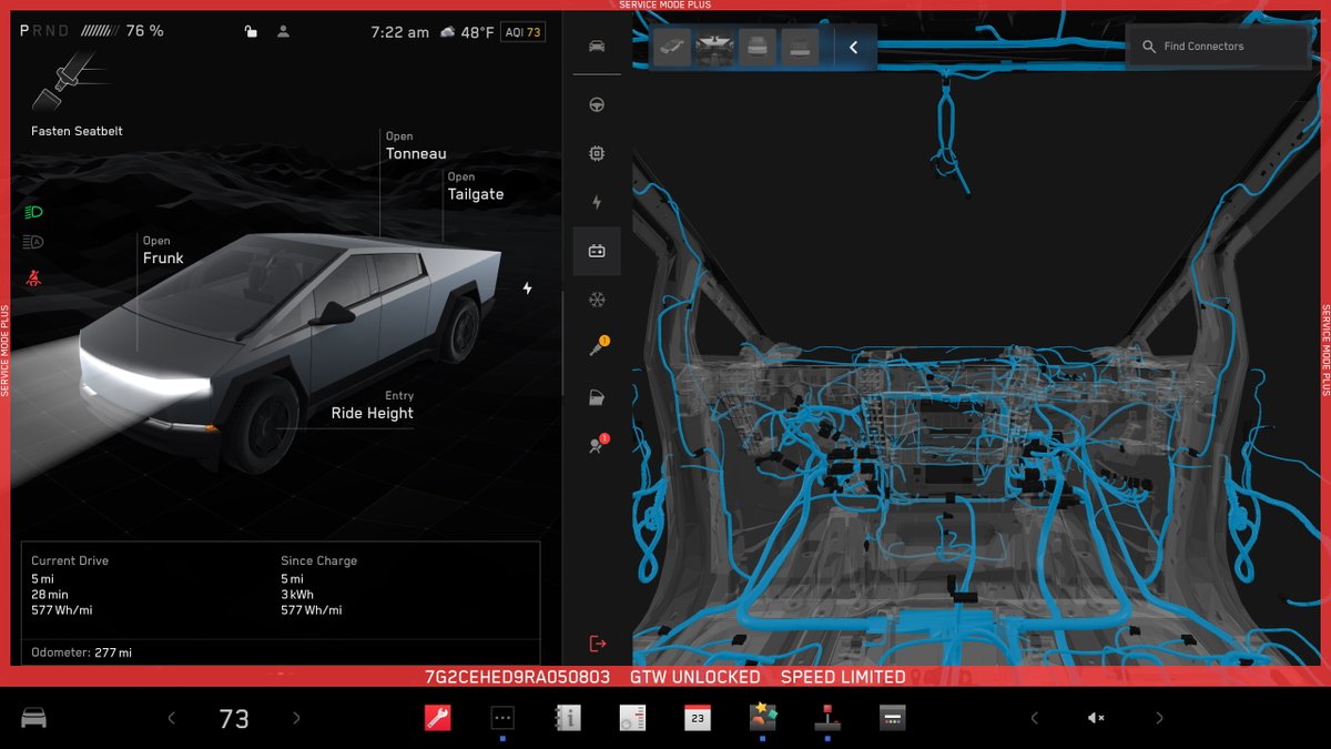 Johndkelly45's tweet photo. How many vehicles have a service diagnostic scan tool and service information built into the touchscreen? Tesla has for a few years, and it keeps getting better.

I received the latest firmware update for my Cybertruck last night. One impressive new menu item in Service Mode Plus is the 3D connector and harness view.

You can locate any connector on the vehicle, tap on it, and see the connector pinout, wire colors, and where the harness connects with links to other connectors. This is very helpful for anyone trying to diagnose a circuit wiring issue. I suspect we will see this in other Teslas in the future.

We will use the Cybertruck and sixteen other vehicles in our upcoming EV boot camps. Join us on campus here in Utah, USA, next year. There are six new boot camps for 2025. To get started with two online prerequisites, see https://t.co/eAbwA0iWfp

@Tesla @andrewIambrecht