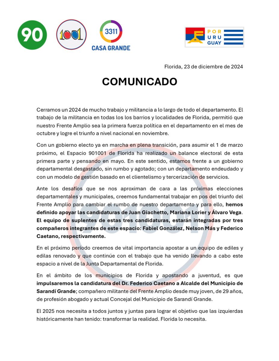 lista901001's tweet photo. Que el 2025 se transforme en un año de cambio de rumbo para nuestro país y nuestro departamento. Florida lo necesita. 

En mayo, seguiremos trabajando juntos por un departamento que se caracterice por la solidaridad, la justicia y la transparencia. 

🔴🔵⚪️✌🏻 https://t.co/jexN9SYwge