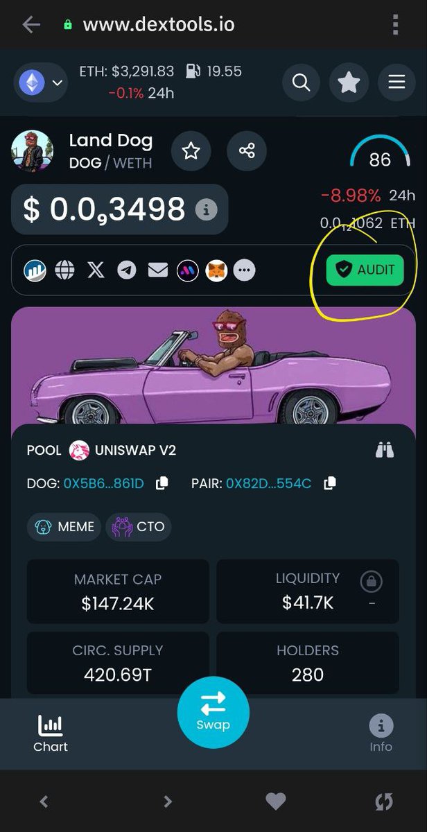 LandDogCTO's tweet photo. We are officially green audited! @GoPlusSecurity

This wouldn't have been possible if it weren't for an individual working on this, much appreciated.

https://t.co/0ThcLfYOqw

#landdog #MattFurie #boysclub #youngpeezy #andyman #brettness #eth #cto #landdogfamily #landdogarmy #landwolf
