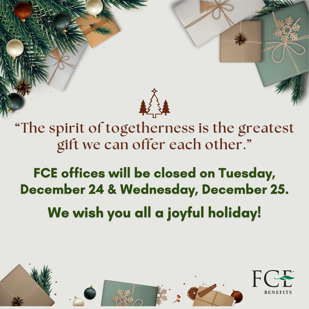 🎄☃️ In observance of the holidays, #FCE will be closed on Tuesday, December 24 and Wednesday, December 25. We will resume normal business hours the following day. We wish you all a wonderful and safe #holiday!
