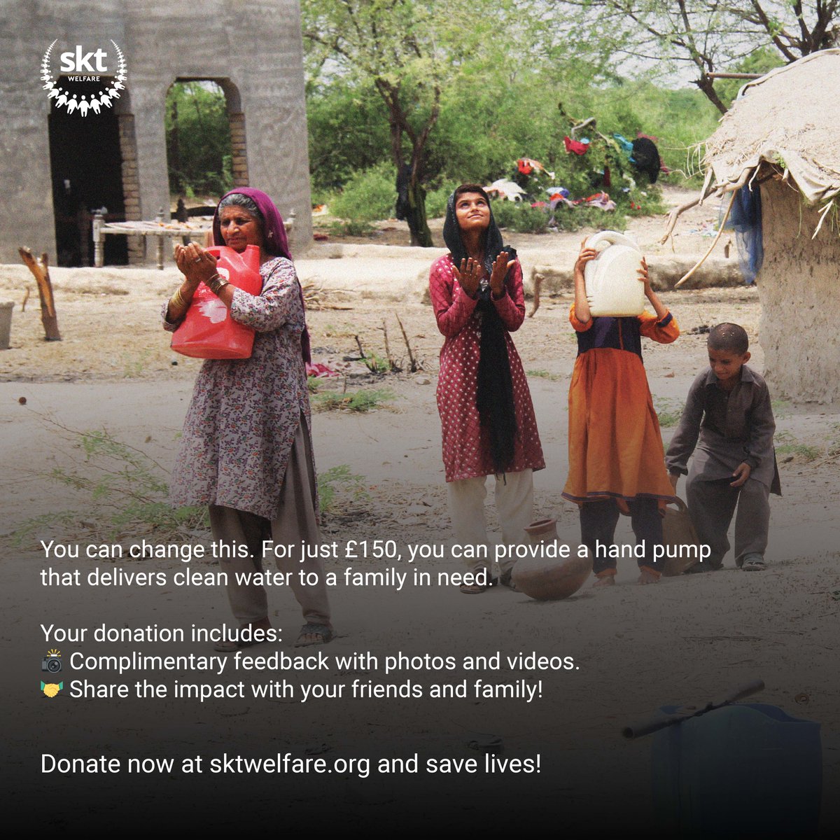In Pakistan, only 36% of water is safe to drink, and 40% of deaths are due to unsafe water. 💔

For £150, you can gift a family a life-changing water pump. 💧 Receive photos &amp; videos of your impact.

Turn drops into waves of hope. Donate: 🔗 sktwelfare.org
