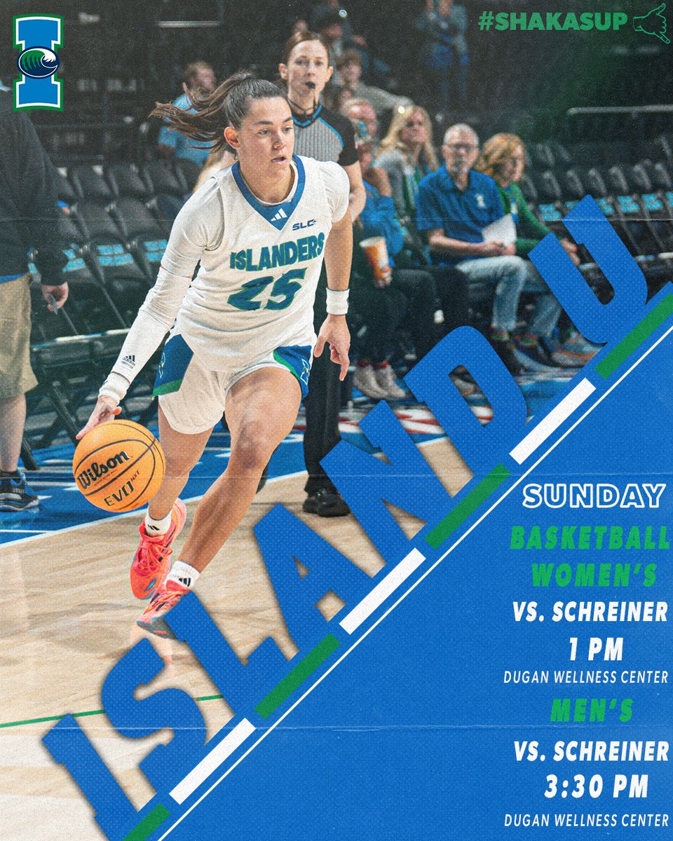 We are still going on Island U! 🏝️
Sunday | December 29th | 🆚 Schreiner
Women's basketball at 1 pm
Men's basketball at 3:30 pm
📍 Dugan Wellness Center
🎟️: ticketreturn.pulse.ly/7l6n5gkryc

#ShakasUp🤙