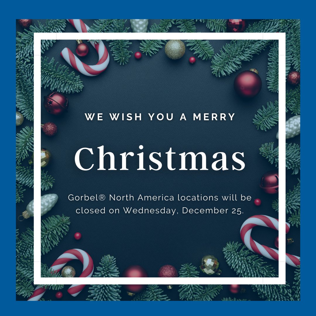 Merry Christmas and Happy Holidays! We hope you enjoy this festive season with your loved ones. Gorbel® North America locations will be closed on Wednesday, December 25. 

#Gorbel #MerryChristmas #Closure #HollyJolly #Family