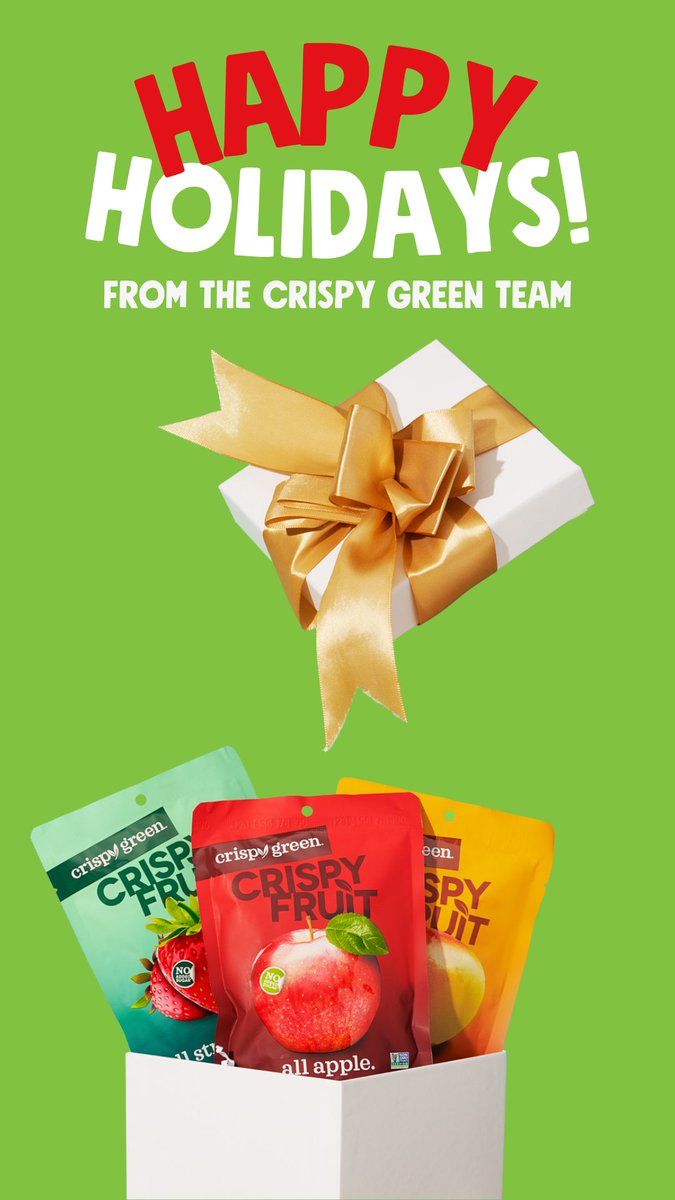 Happy Holidays from the Crispy Green team! 🥂✨ As we wrap up the year, take time to rest, recharge, and cherish moments with family. Remember to be kind—holidays can be tough for some. Let’s spread joy, love, and of course, snacks!  #SCrispyGreen #CrispyFruit #HappyHolidays