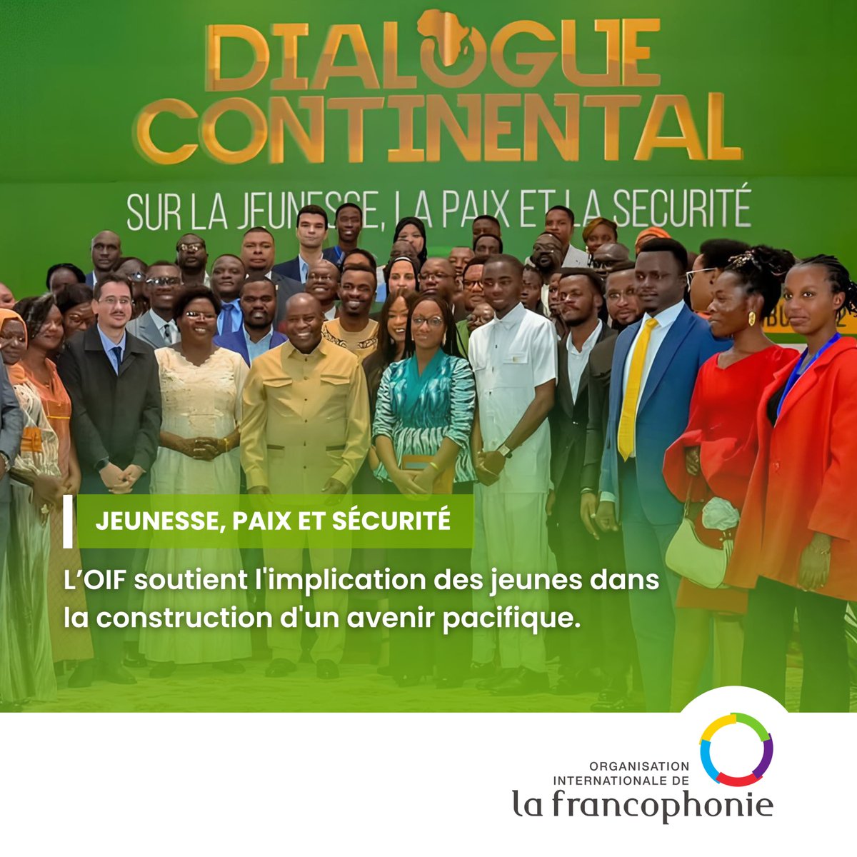 L’OIF agit pour renforcer le rôle des jeunes dans la construction d’un avenir prospère. En collaboration avec <a href="/_AfricanUnion/">African Union</a>, elle a contribué à l’organisation du 3e Dialogue continental sur la jeunesse, la paix et la sécurité. 

👉 A lire : francophonie.org/3e-dialogue-co…

#Francophonie