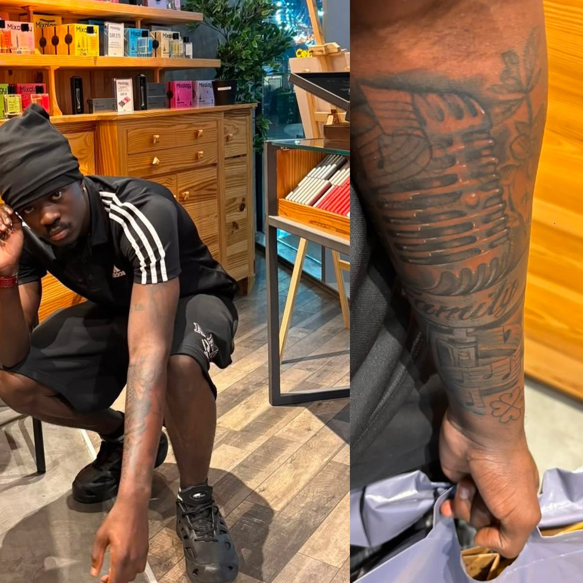 Big boy levels. Ghanaian rapper Yaw Tog shows off his new tattoo., image size:1200x1200