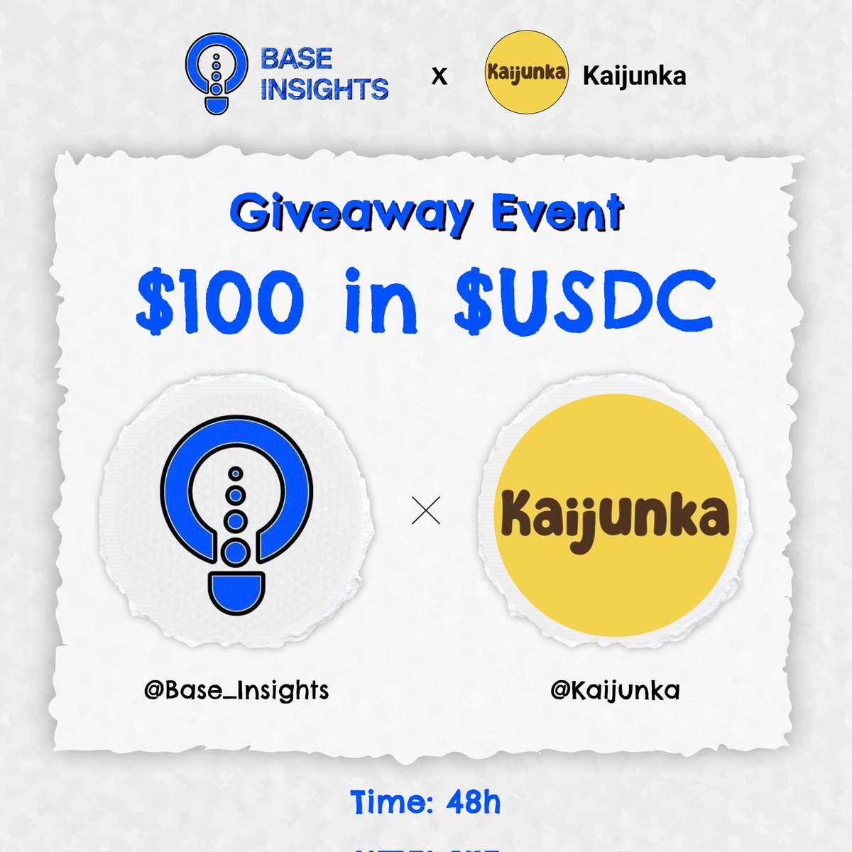 Base_Insights's tweet photo. 🔊GIVEAWAY EVENT 🤝
🎁 Prize pool for 5 winners
$100 in $USDC
✔️ To Enter:
1️⃣ Follow @Base_Insights x @Kaijunka
2️⃣ ❤️ and Repost
3️⃣ Tag 3 friends
⏰ 48h
#Base #Airdrop #Giveaway #Kaijunka https://t.co/Jg5AH8qtYk