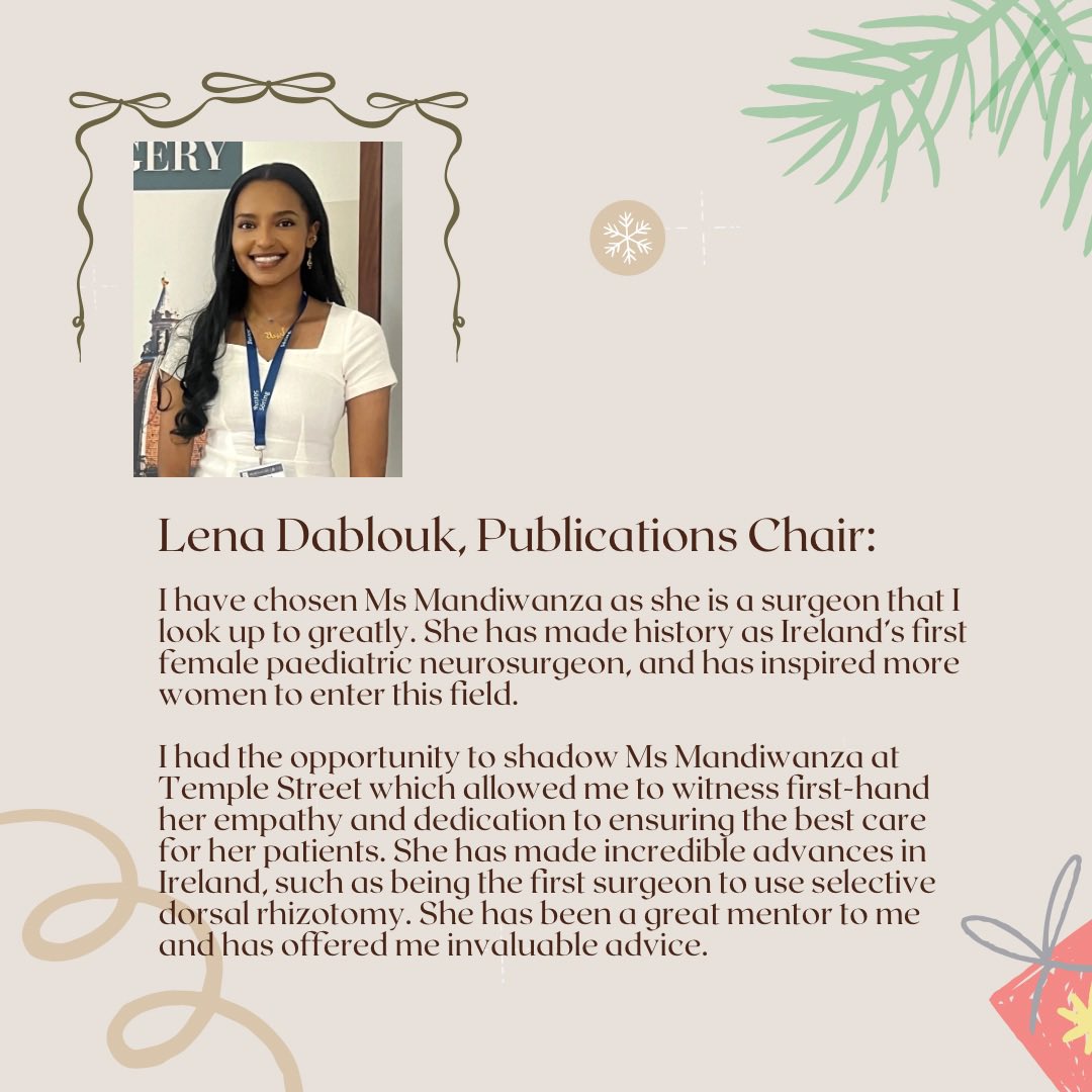 AWSIreland's tweet photo. 🎄 The 12 Stars of Christmas – Day 7 🎄

🌟 Christmas Star: Ms Tafadzwa (Taffy) Mandiwanza 🌟

Today we celebrate Ms Tafadzwa Mandiwanza, Consultant Neurosurgeon at CHI Temple Street as nominated by publications chair, Lena Dablouk! https://t.co/ehuixOF8Cb
