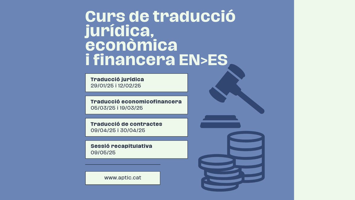apticassociacio's tweet photo. ⚖️Si el 2025 us heu proposat estudiar una nova especialització per afegir a la vostra cartera de serveis, demaneu el curs de traducció jurídica, econòmica i financera als Reis! 👑 No badeu, que comencem el 29 de gener! https://t.co/PBXVdjZm5Z https://t.co/Xx0LUDrnJW
