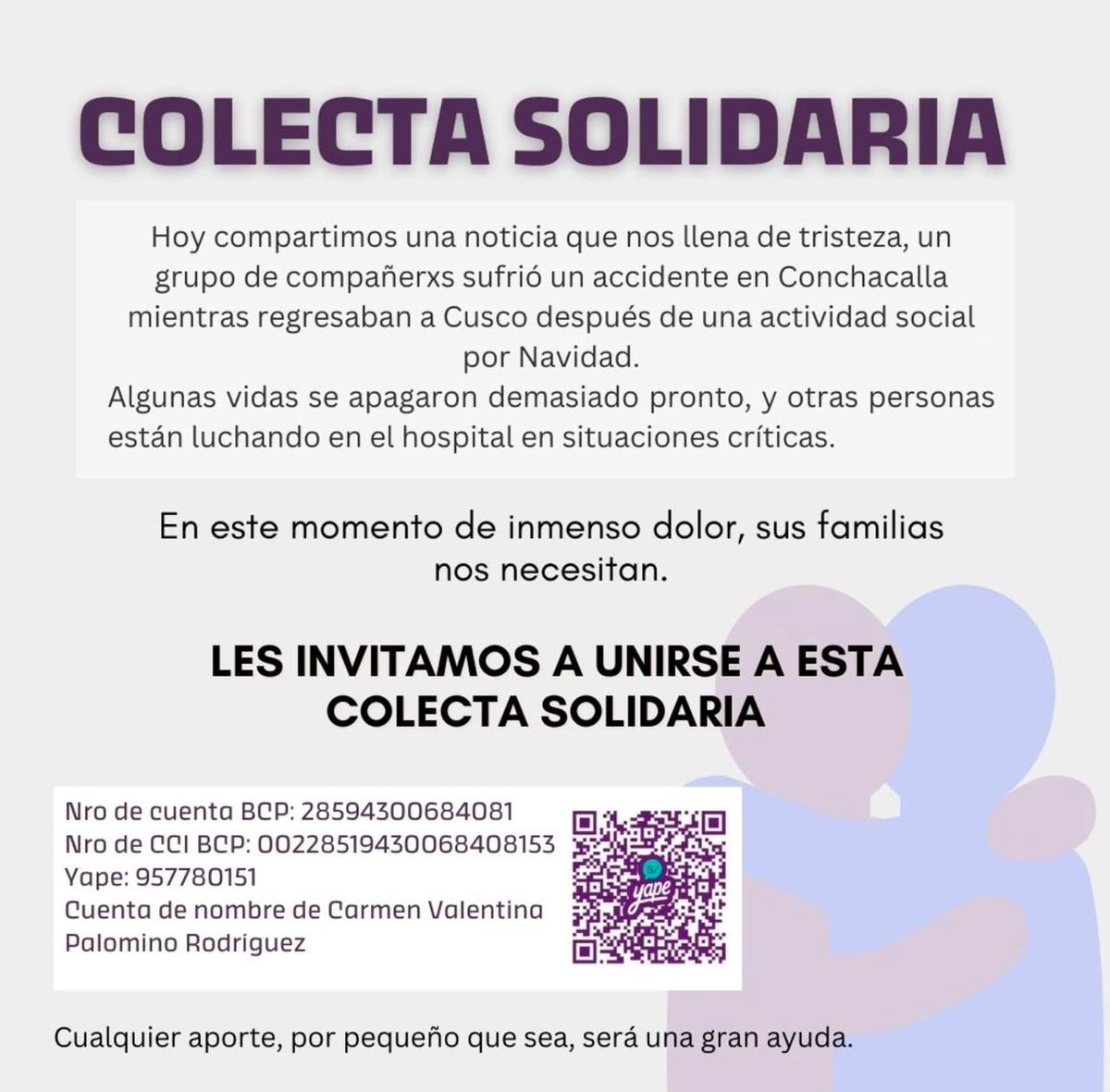 ElmerAyala_PE's tweet photo. #AYUDA URGENTE 🚨 

Activistas regresaban de una chocolatada navideña en una comunidad cusqueña.

“Lamentamos profundamente el fallecimiento de compas tan valiosos y valiosas. Nuestro abrazo fraterno y solidario a sus familias, comunidades y compañerxs.”

Karol-Serrano Quiroz, Mery Cruz Mendoza Machaca, Fabricio Pérez Escobar, Mery Ramírez Vásquez y Sandra Benique Quecaño, presentes !

Cuando un activista muere
¡ Nunca muere !

Vía: artistascontraladictadura (Instagram)
