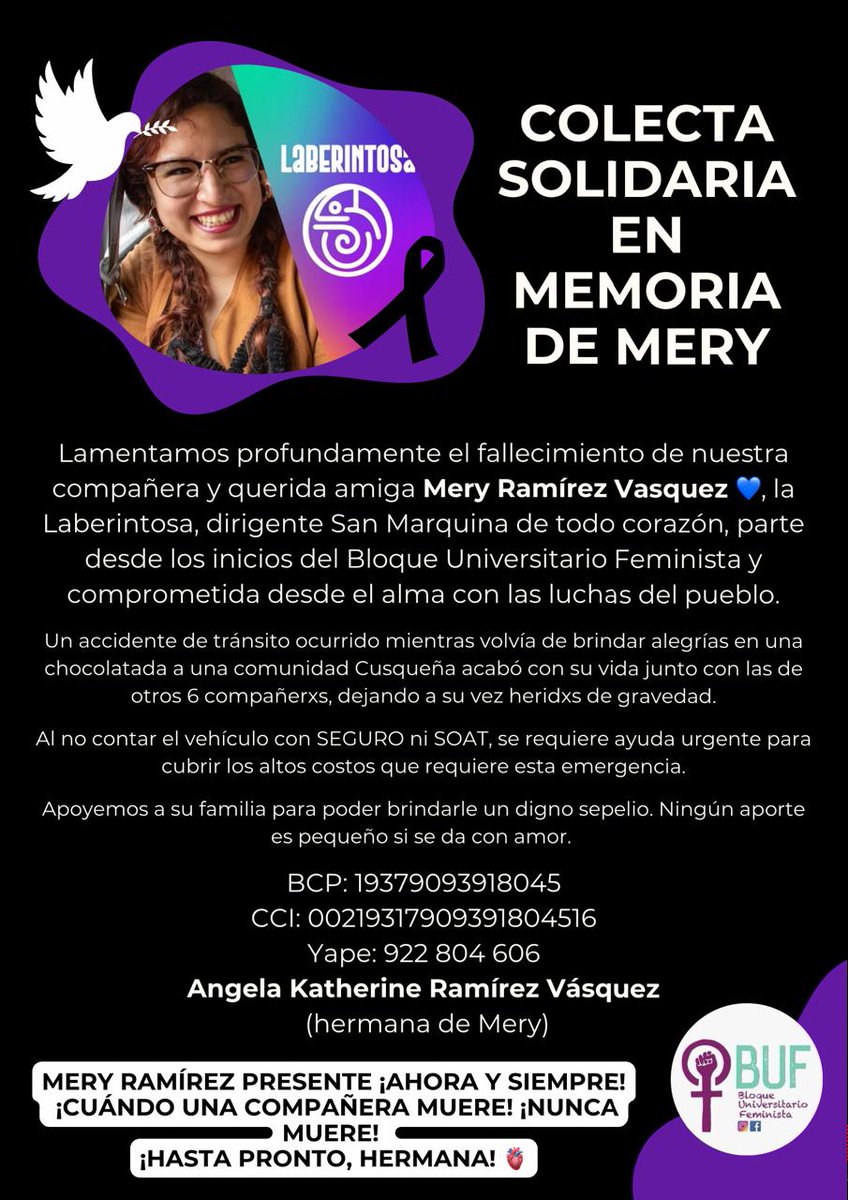 AlexFebrero_'s tweet photo. Mery era de las personas más bellas que podías conocer. Duele mucho su partida. Luchadora, buena compañera, muy inteligente, personas así hacen falta en la lucha y es realmente triste y doloroso esto. Que su lucha sea inspiradora y eterna. Hasta siempre Mery.

🙏🏻Apoyemos 👇🏻 https://t.co/kACEw5Di8n
