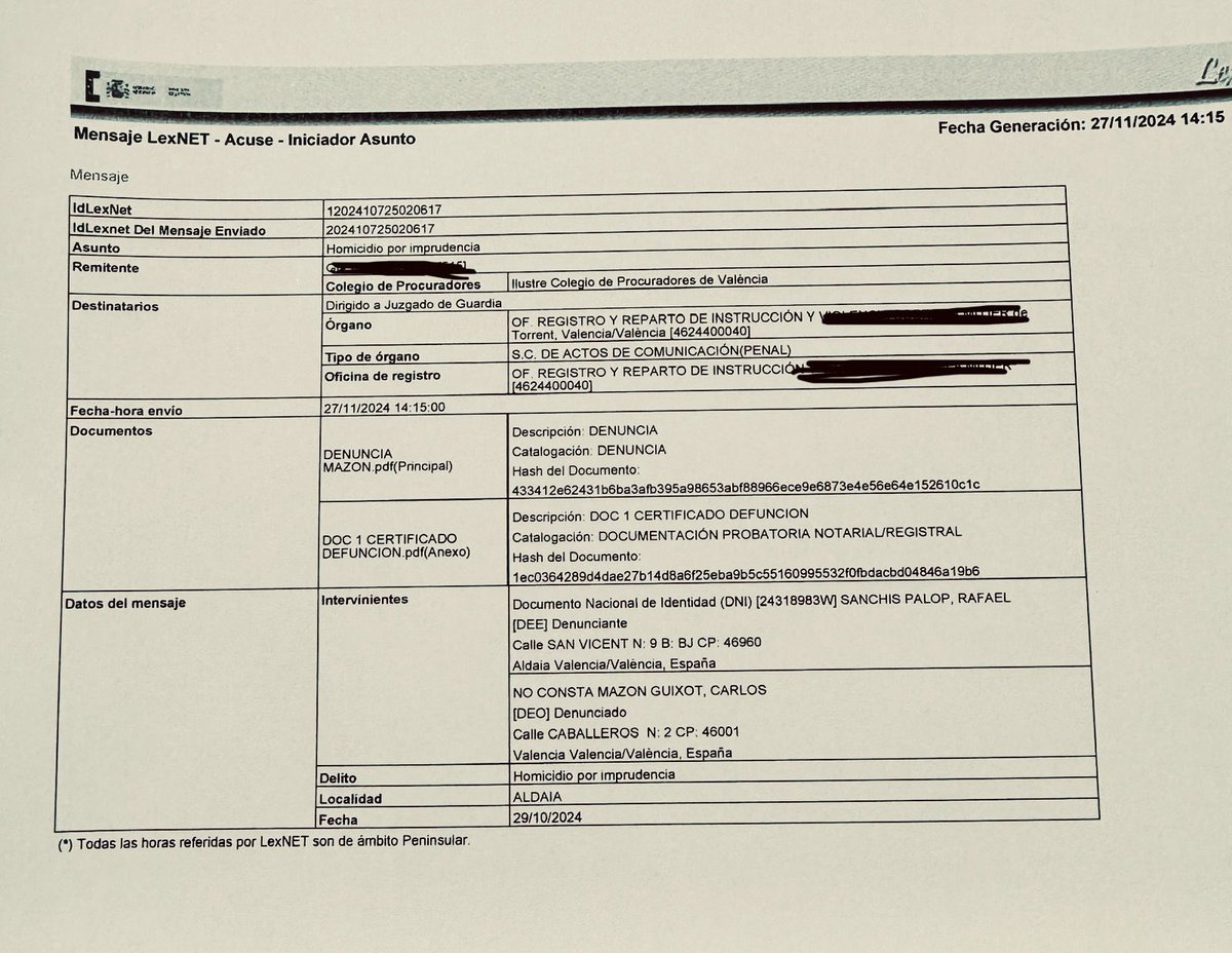 Valencians que teniu familiars víctimes de l’acció criminal. Amb en <a href="/lluisgibert/">Lluís Gibert</a> estem allò on toca. Al jutjat d’instrucció q és la via q pertoca. Serà un honor defensar-vos. Qui és vulgui afegir podeu contactar per DM amb em Lluís o amb mi.