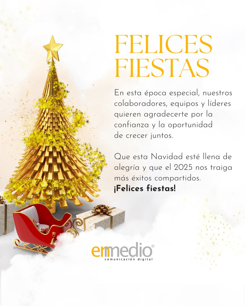 EnmedioSAS's tweet photo. La buena vibra de Enmedio siempre nos acompaña, y en estas fiestas queremos agradecer a todos nuestros Enmedienses, clientes y aliados por su confianza y colaboración. 🎉

🎄Les deseamos unas fiestas llenas de felicidad, amor y momentos inolvidables. https://t.co/j0YzHDyq4r