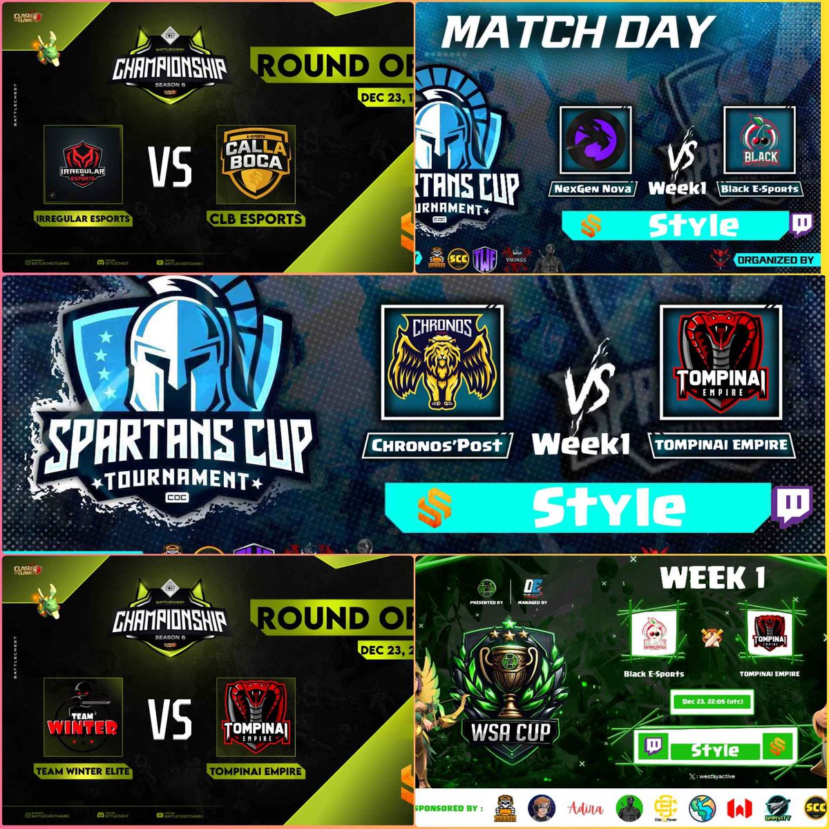 🟣 LIVEEEEEEEEE!

Especial Navidad con Sorteos y Regalos! +6 Horas Stream con StyleNoel! 🤶

🏆 BCC | SC | WSA Cup

✅ CLB Esports 🆚 Irregular Esports
✅ Black Esports 🆚 NexGen Nova
✅ Tompinai Empire 🆚 Chronos´Post
✅ Tompinai Empire 🆚 Team Winter
✅ Tompinai Empire 🆚 Black
