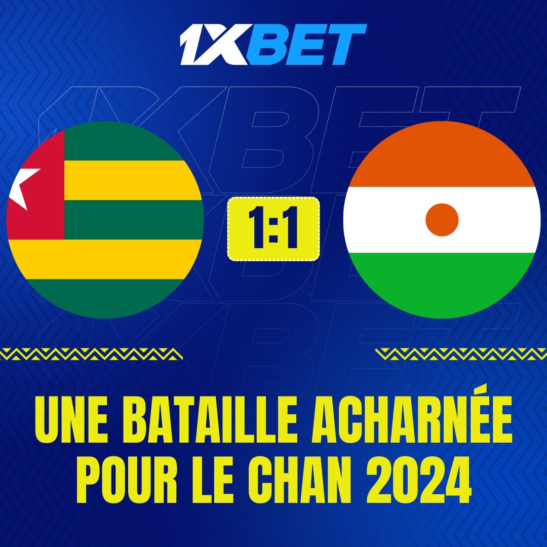 1xbet_tg's tweet photo. 🔥Mise à jour CHAN 2024!
Le Togo a partagé le butin avec le Niger dans un match nul 1-1 passionnant. Notre équipe a fait preuve de résilience et de détermination, gagnant un point précieux dans cette rencontre intense💪
💬Que pensez-vous de ce match?
#1xBet #TeamTogo #CHAN2024 https://t.co/YoMwNFTXP4