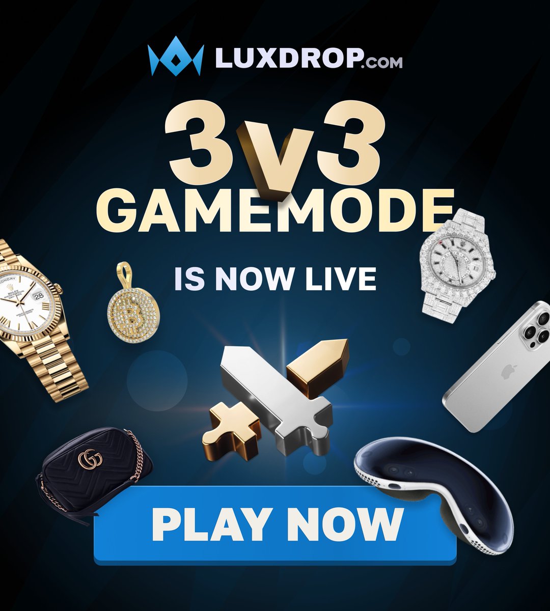 LuxDropCom's tweet image. New week means a new feature, 3v3 is out now on LuxDrop! ⚡️

Like, retweet, and comment your LuxDrop username we're going to be giving a few of you guys some balance! 

Try it out: luxdrop.com/battles-create
