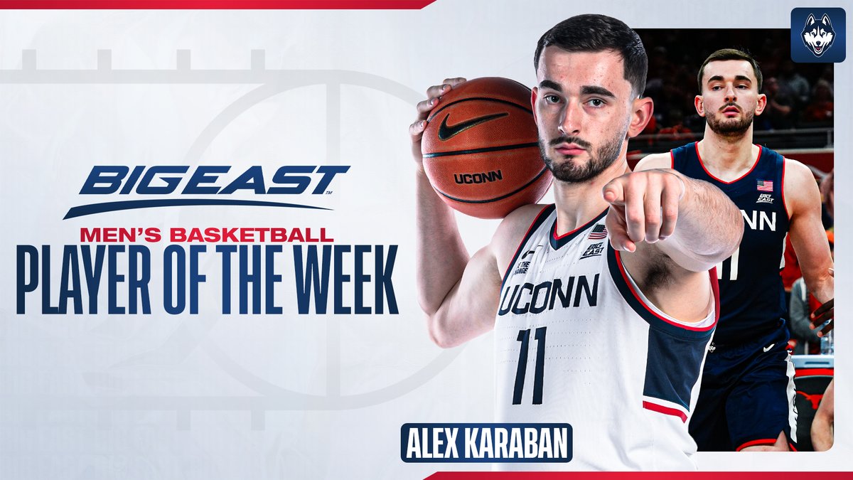 BIG EAST MBB (@bigeastmbb) on Twitter photo KING KARABAN ๐
<a href="/AlexKaraban/">Alex Karaban</a> averaged 20.5 points, 5.5 rebounds, and 2 blocks, shooting 41.2% from deep in a 2-0 week for <a href="/UConnMBB/">UConn Men's Basketball</a>. KING KARABAN ๐
<a href="/AlexKaraban/">Alex Karaban</a> averaged 20.5 points, 5.5 rebounds, and 2 blocks, shooting 41.2% from deep in a 2-0 week for <a href="/UConnMBB/">UConn Men's Basketball</a>.
