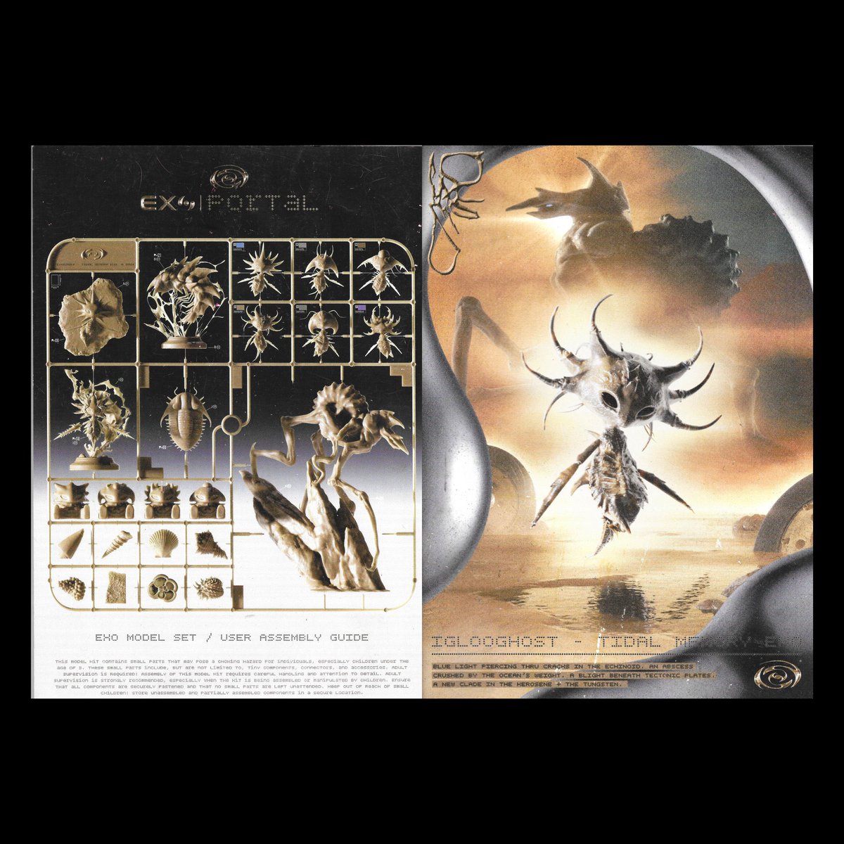 99reference's tweet image. Art Direction of the Tidal Memory Exo album by Iglooghost (2024)