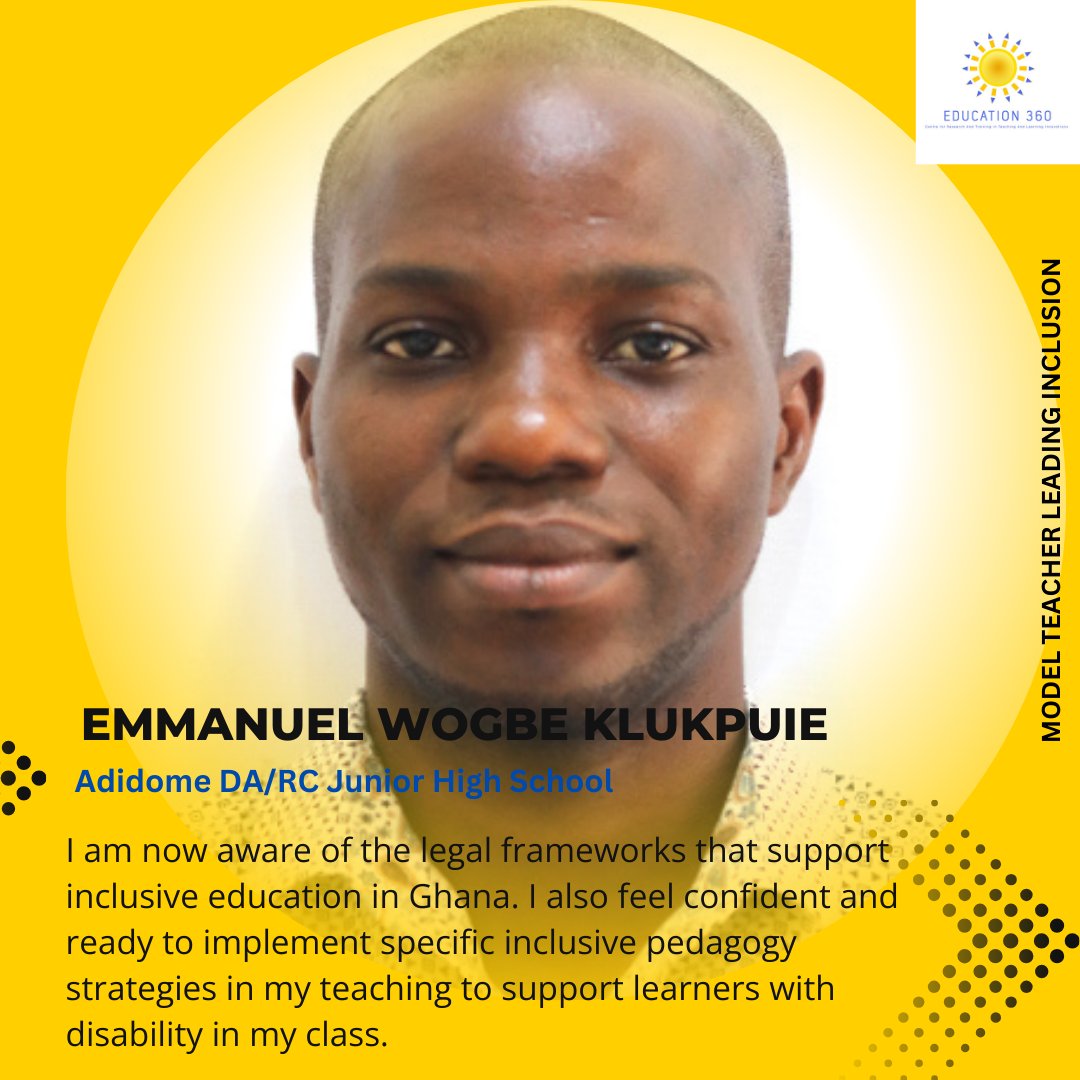 Education360gh's tweet photo. Today, we are thrilled to spotlight the reflections of some of our model teachers who are leading the charge in building inclusive and transformative learning environments for learners with disabilities. https://t.co/EsbGhJ0Pfs