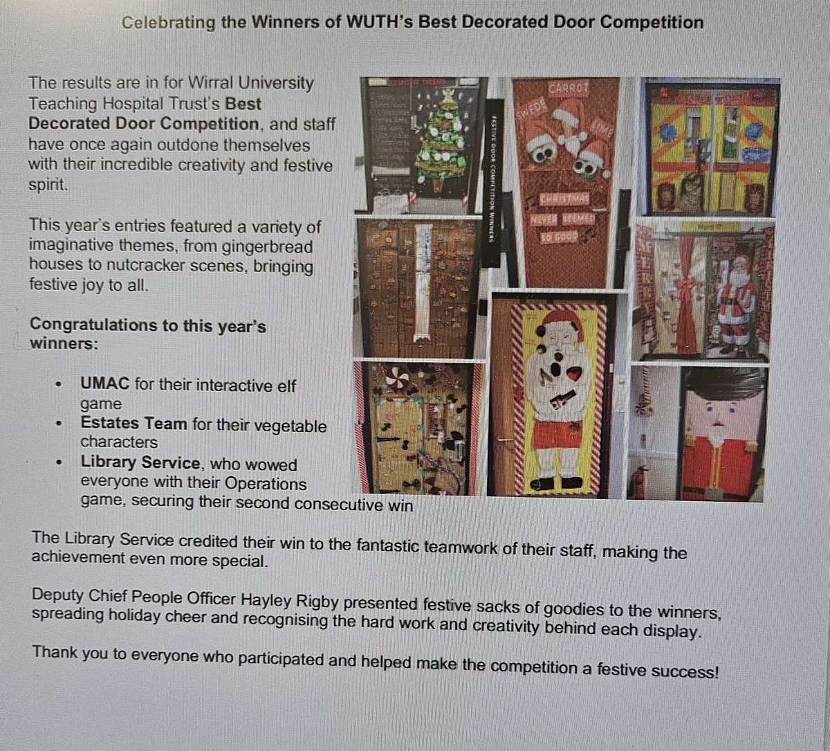It's great to have won the Christmas Door competition again. You can see a close up of the door and a small video of the electrics below 😁 congratulations to all the other winners <a href="/WUTHstaff/">WUTH Staff</a> #WinnerWinnerChickenDinner