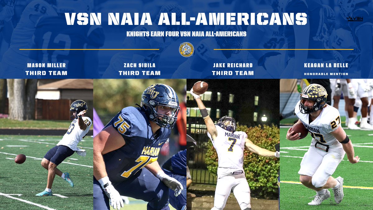 Marian Knights (@muknights) on Twitter photo <a href="/MarianUFootball/">Marian Football</a> brought home four <a href="/teamvsn/">Victory Sports Network NAIA News Feed</a> NAIA All-American honors today! 🏈
muknights.com/news/2024/12/2… <a href="/MarianUFootball/">Marian Football</a> brought home four <a href="/teamvsn/">Victory Sports Network NAIA News Feed</a> NAIA All-American honors today! 🏈
muknights.com/news/2024/12/2…