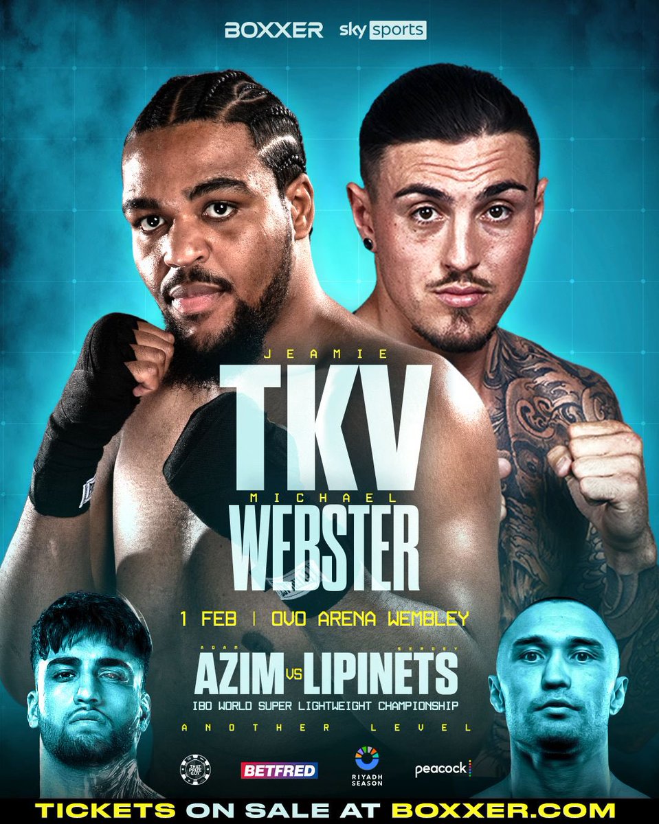 BOXXER (@boxxer) on Twitter photo Feb 1st just got ๐๐๐๐ฉ๐๐๐ฅ ๐ฃ
<a href="/JeamieTkvBoxing/">Jeamie TKV</a> makes his ring return, meeting Michael Webster for heavyweight dust up ๐ฎโ๐จ
#AzimLipinets | Feb 1 | OVO Wembley Arena | <a href="/SkySportsBoxing/">Sky Sports Boxing</a> | <a href="/peacock/">Peacock</a> Feb 1st just got ๐๐๐๐ฉ๐๐๐ฅ ๐ฃ
<a href="/JeamieTkvBoxing/">Jeamie TKV</a> makes his ring return, meeting Michael Webster for heavyweight dust up ๐ฎโ๐จ
#AzimLipinets | Feb 1 | OVO Wembley Arena | <a href="/SkySportsBoxing/">Sky Sports Boxing</a> | <a href="/peacock/">Peacock</a>