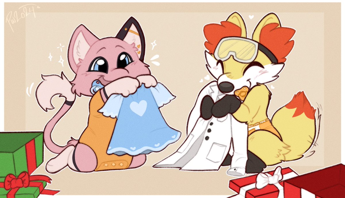 Omg look at this cute lab coat @secretdagger got me! (We'll ignore that it's WAY too long...) And I got him that cute dress because it's exactly what a pretty princess like him deserves~ Aren't I the best~ 

AMAZING art by <a href="/PintoPaws/">🦴pintopuppy🐾</a>!!!