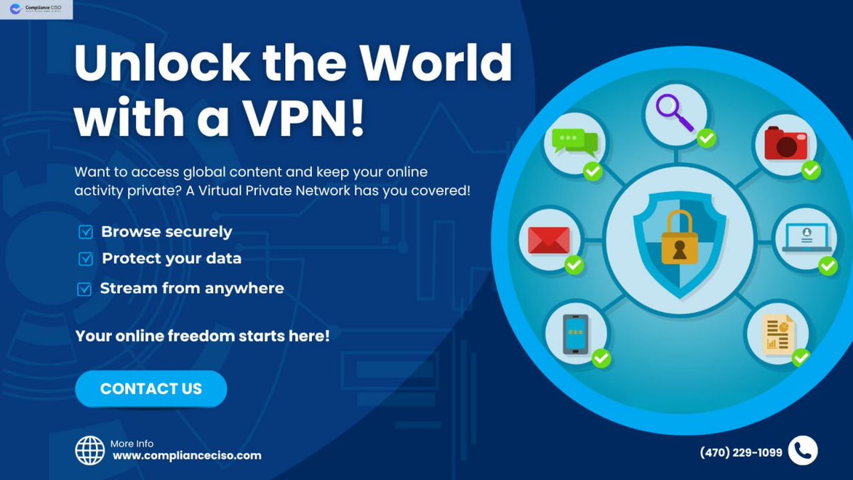 complianceciso's tweet image. Unlock global content with VPN! 🌐🔒 Discover the benefits of using a Virtual Private Network for online privacy and access. Explore freely and securely!#VPNPrivacy #InternetFreedom #InternetFreedom #SecureBrowsing #OnlinePrivacy #DataProtection #TechTips #VPNBenefits #TechSavvy