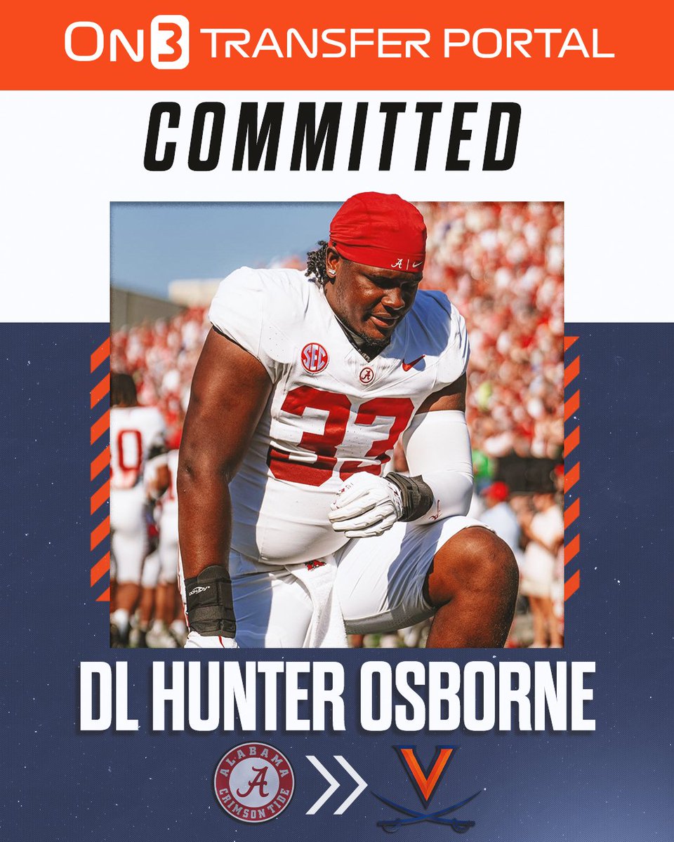 BREAKING: Alabama transfer DL Hunter Osborne has committed to Virginia, ESPN reports.

on3.com/college/virgin…