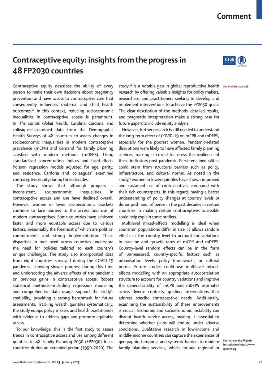 📊 New study on contraceptive equity analyzed
🔎 30 years of data from 48 FP2030 countries and found that inequalities in contraceptive use declined, but barriers persist for low-income women.

📖 Read the comment from <a href="/HRPresearch/">HRP</a> experts:
bit.ly/3ZYdxgO