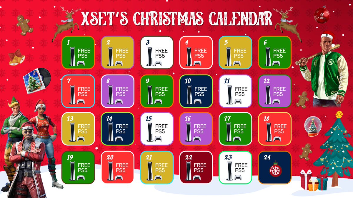 25 DAYS OF ❌-MAS

Everyday this month we'll be giving away an INSANE gift to a lucky member of the XSET Community 🎁

All you have to do to enter
- Like this Post✅
- Retweet this Post✅
- Tag 3 Friends✅
- Join the XSET Community✅

Today we have ANOTHER PS5🤩

Day 23/25🎄