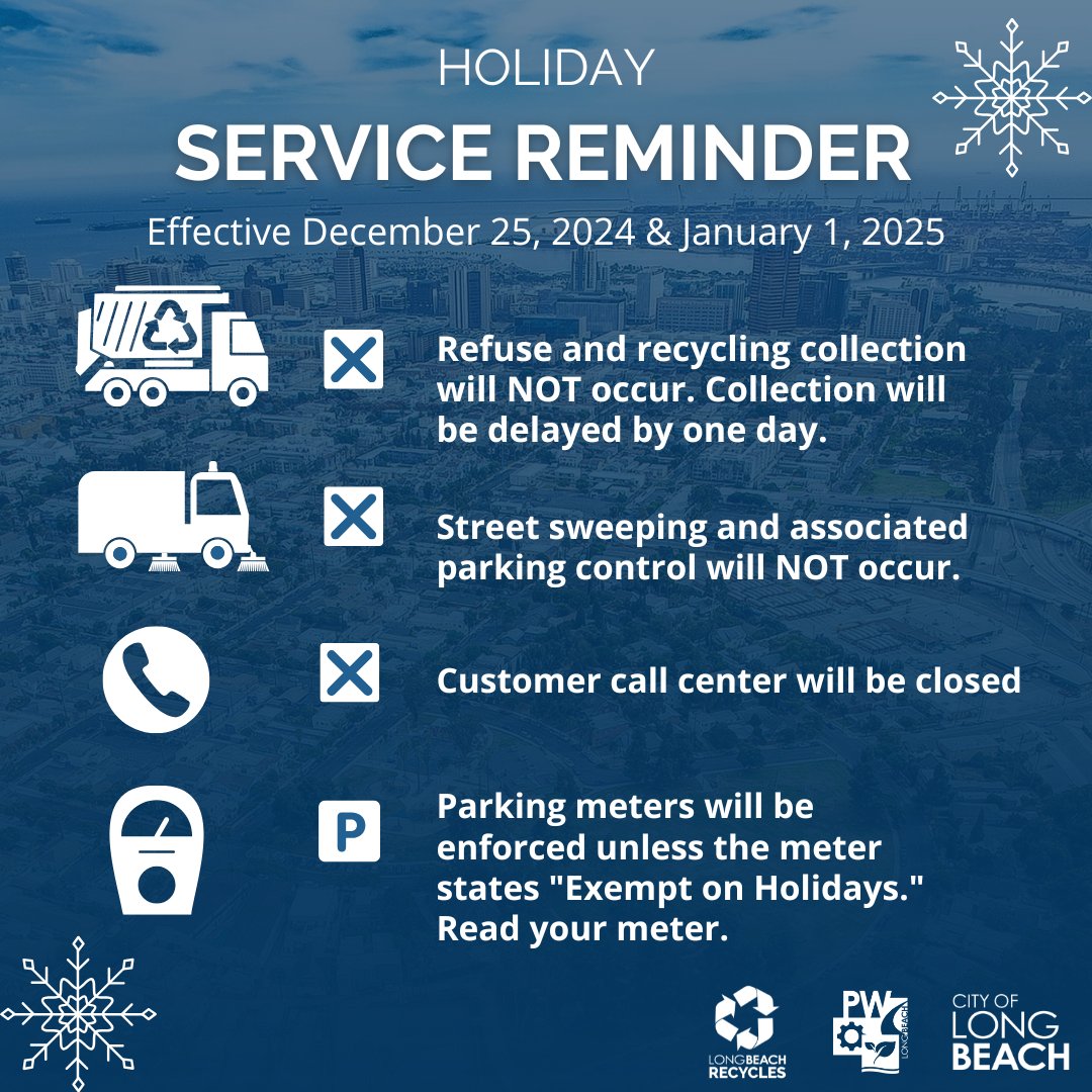 ❄️Happy Holidays, LB! Please note the following service changes for December 25th &amp; January 1st. ⤵️