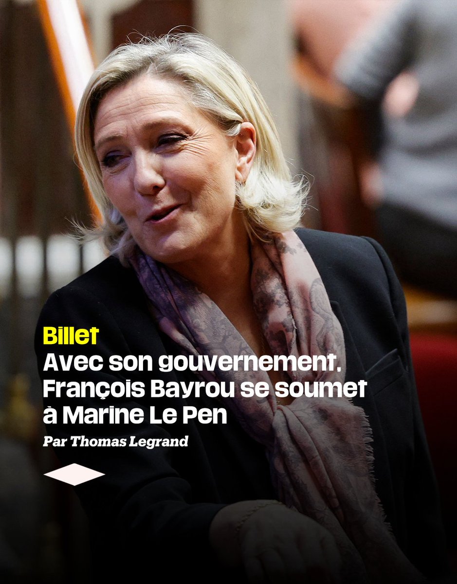 Libération (@libe) on Twitter photo En acceptant de laisser Marine Le Pen décider qui pouvait être à la Justice, Bayrou et Macron insultent les électeurs de gauche qui, depuis 2002, n’hésitaient pas à voter contre leurs convictions pour «sauver la République»
Par Thomas Legrand <a href="/lofejoma/">thomas legrand</a> : bit.ly/3ZTQMJw En acceptant de laisser Marine Le Pen décider qui pouvait être à la Justice, Bayrou et Macron insultent les électeurs de gauche qui, depuis 2002, n’hésitaient pas à voter contre leurs convictions pour «sauver la République»
Par Thomas Legrand <a href="/lofejoma/">thomas legrand</a> : bit.ly/3ZTQMJw