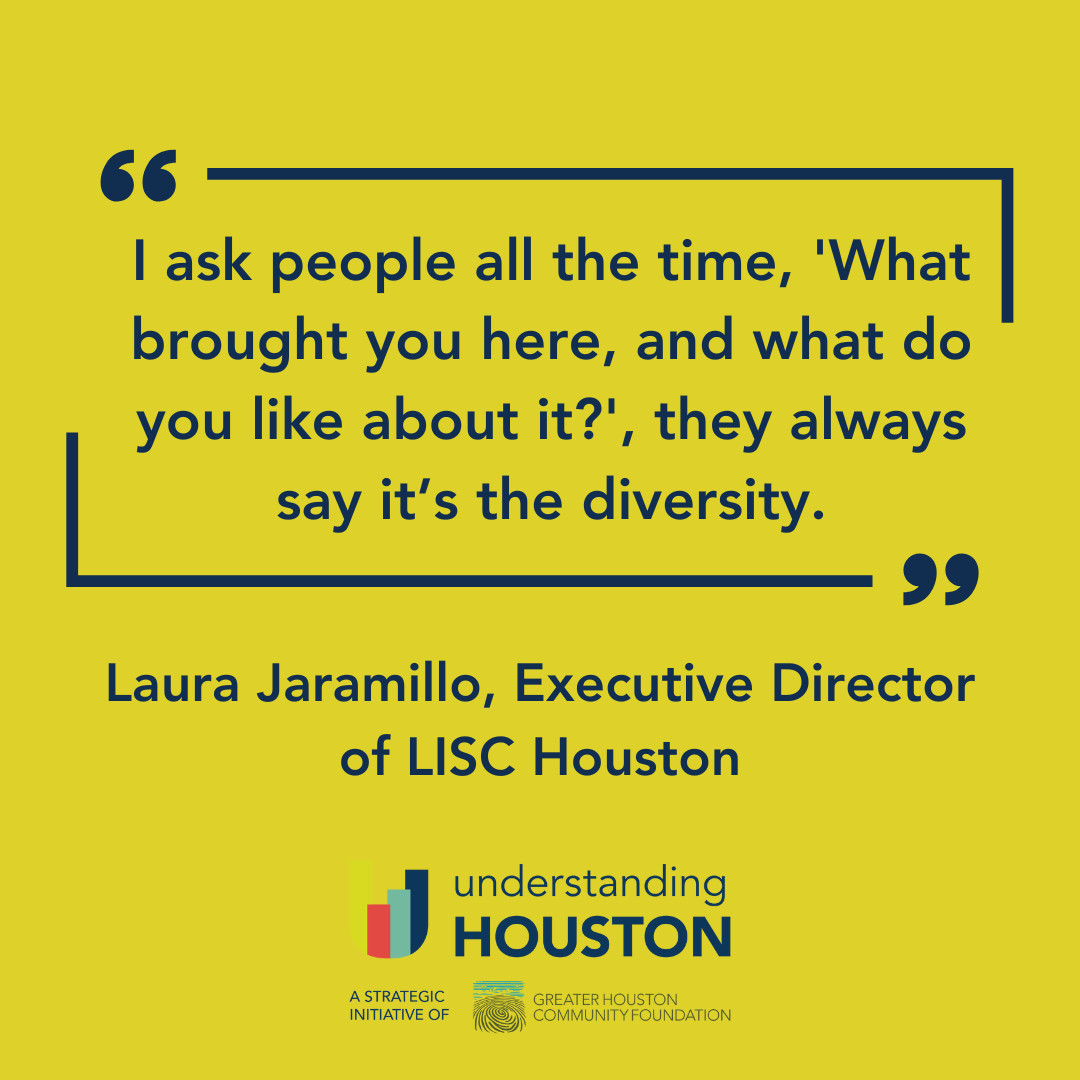 Over 6.2M people call Houston home, bringing together cultures &amp; traditions from around the 🌎.

"What brought you here [Houston], and what do you like about it? They always say it's the diversity." – Laura Jaramillo (<a href="/LISC_Houston/">Houston LISC</a>)

#UnderstandingHouston #HoustonDiversity