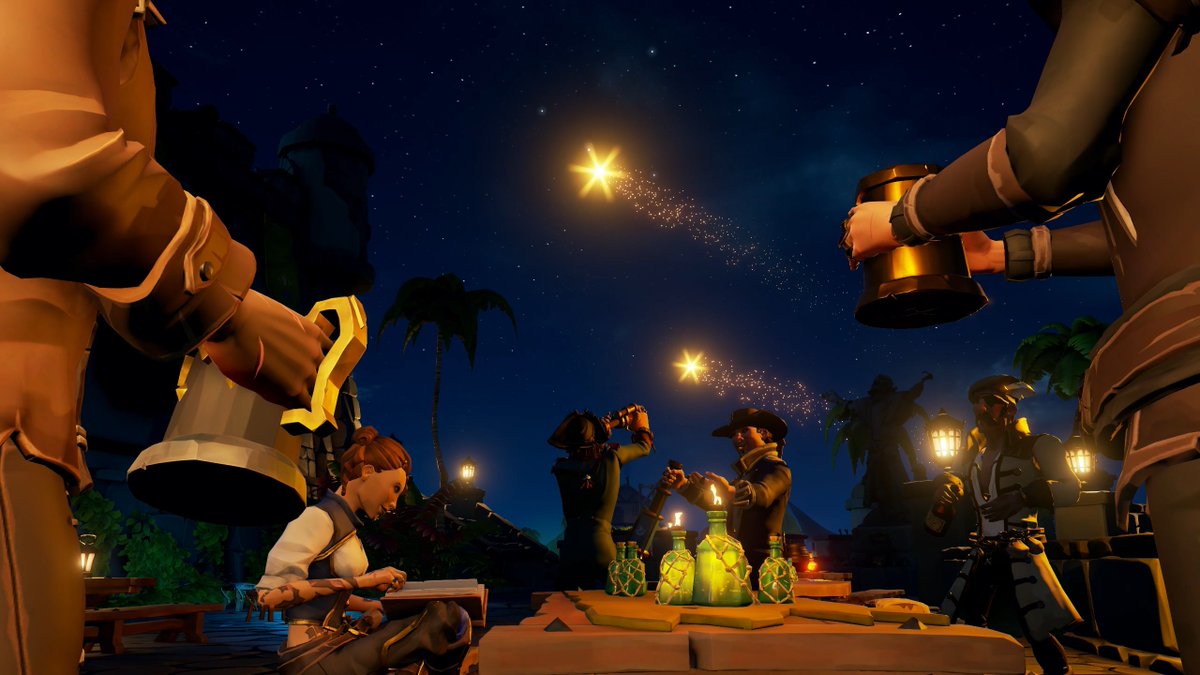 Hey, Crew, look - they're falling down

Theme : Crew Bonding

<a href="/SeaOfThieves/">Sea of Thieves</a> 
#SoTShot #SeaOfThieves