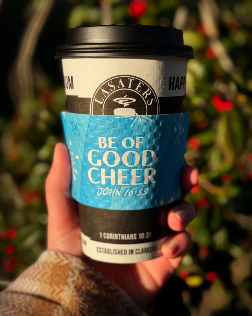 “Be of good cheer.” John 16:33 💙 Be sure to check with your local LASATERS® for any special holiday hours this week. 🎄⏰ ALL LOCATIONS will be CLOSED on CHRISTMAS DAY.

📍: TN &amp; KY locales at link in bio.

#ImDrinkingLasaters #Christmas #Holiday
#BeOfGoodCheer #Coffee #TN #KY