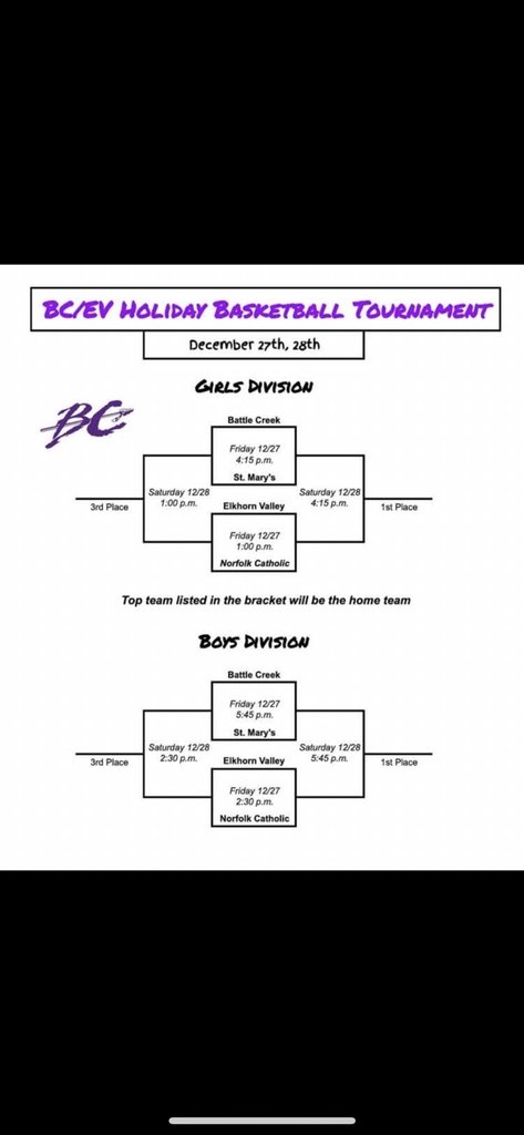 Battle Creek Holiday Tournament bracket information🎄🏀🎅🏼