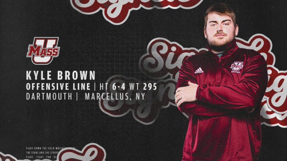 Kyle Brown (@kyle_brown63) on Twitter photo Committed! <a href="/UMassFootball/">UMass Football</a> <a href="/coachharasymiak/">Joe Harasymiak</a> <a href="/OLINEPRIDE/">Kurt Anderson</a>
Thank you <a href="/DartmouthFTBL/">Dartmouth Football</a> for an amazing 5 years! Committed! <a href="/UMassFootball/">UMass Football</a> <a href="/coachharasymiak/">Joe Harasymiak</a> <a href="/OLINEPRIDE/">Kurt Anderson</a>
Thank you <a href="/DartmouthFTBL/">Dartmouth Football</a> for an amazing 5 years!