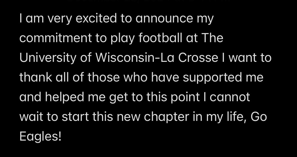 Connor Bamman (@connor_bamman50) on Twitter photo 100% Committed to #TheExperience <a href="/UWLEagleFB/">UW-La Crosse Football</a> 🦅 @CoachMacUWL <a href="/UWLCoachJanus/">Matt Janus</a> <a href="/AndrewMcGlenn/">Andrew McGlenn</a>
<a href="/CoachScherz/">Ryan Scherz</a> <a href="/CoachMHaskins/">Max Haskins</a> <a href="/RFCatsFootball/">River Falls Football</a> 100% Committed to #TheExperience <a href="/UWLEagleFB/">UW-La Crosse Football</a> 🦅 @CoachMacUWL <a href="/UWLCoachJanus/">Matt Janus</a> <a href="/AndrewMcGlenn/">Andrew McGlenn</a>
<a href="/CoachScherz/">Ryan Scherz</a> <a href="/CoachMHaskins/">Max Haskins</a> <a href="/RFCatsFootball/">River Falls Football</a>