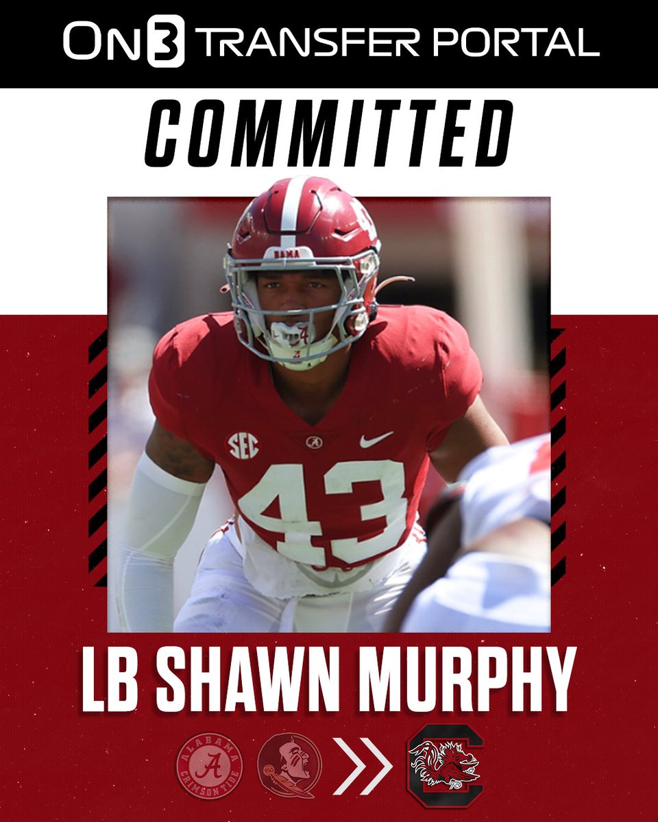 On3's tweet photo. BREAKING: Alabama, Florida State transfer LB Shawn Murphy has signed with South Carolina, @petenakos reports🤙

https://t.co/6wLoG8n6cn