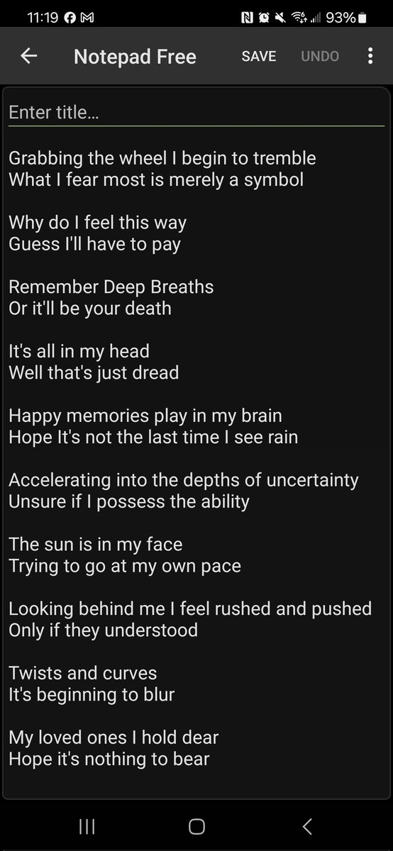 Midnite_99's tweet photo. Wrote this trying to describe how I feel when I have to drive. My dad and my uncle both died in car accidents when I was a kid, and it messed me up more than I realized at the time. SO HERES TO OVERCOMING PHOBIAS #poetry #fypシ #drivingfear https://t.co/NrrtvU2XVn