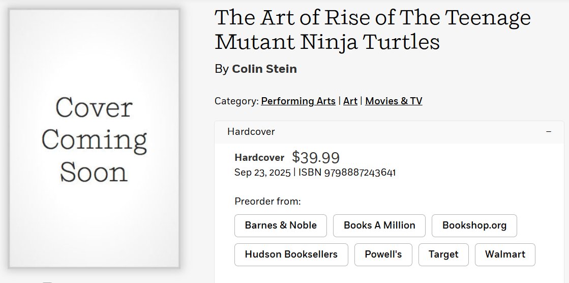 via Penguin Random House
The Art of Rise of The Teenage Mutant Ninja Turtles
By Colin Stein
Hardcover | $39.99
Published by IDW Publishing
Sep 23, 2025 | 240 Pages
ISBN: 9798887243641