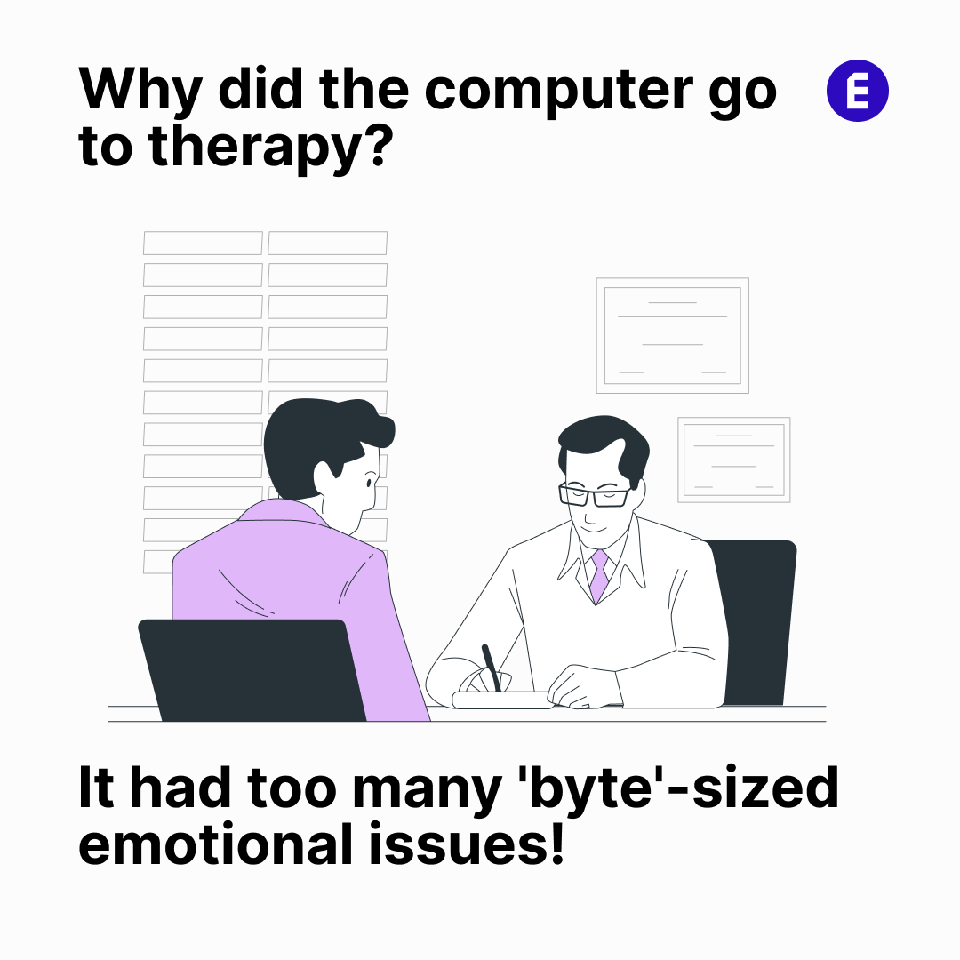 enginessio's tweet photo. Why did the computer go to therapy? It had too many 'byte'-sized emotional issues! 🛋️💔 

#TechTherapy #DigitalHealing https://t.co/5hfxvKawWP