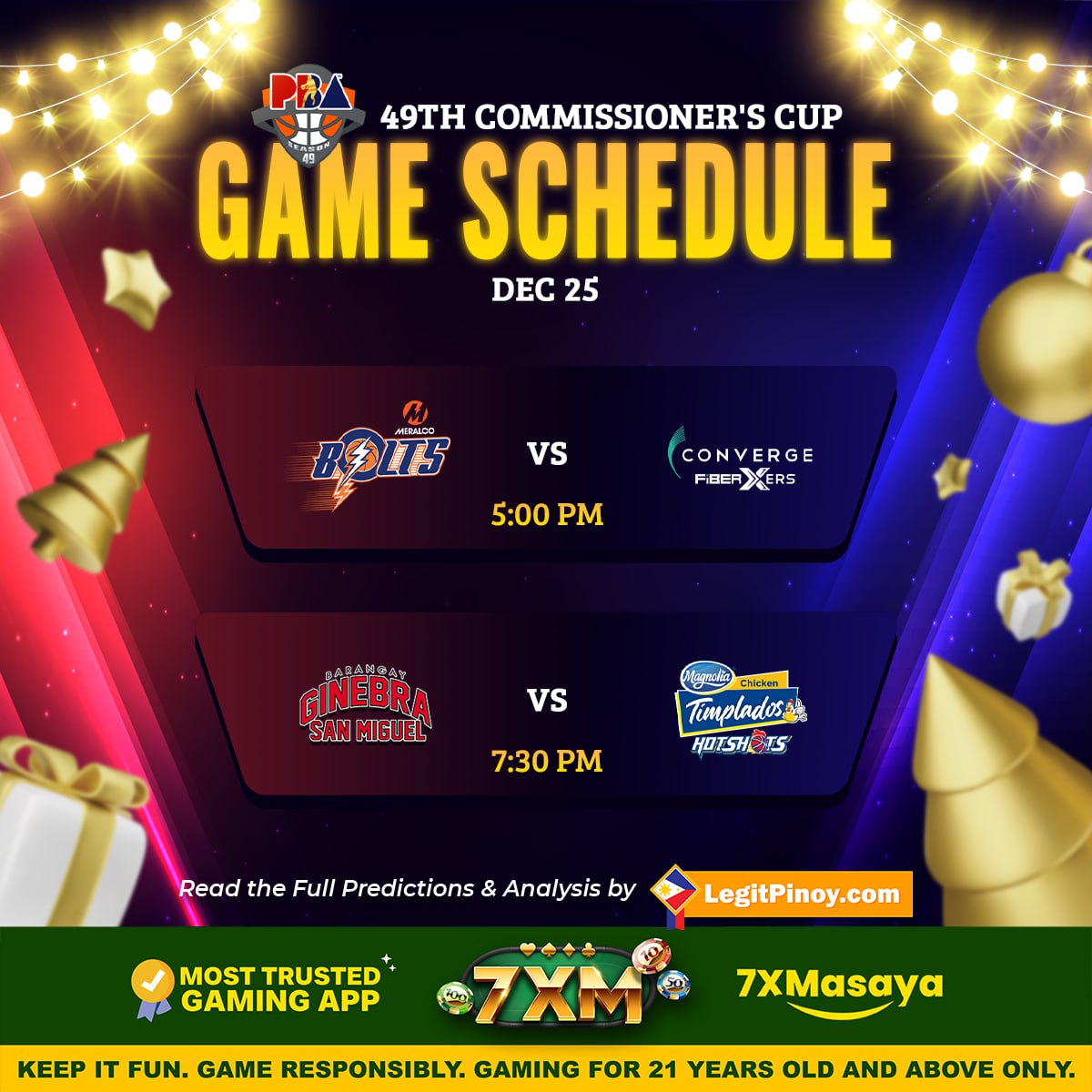 Andrei14345's tweet photo. Witness the PBA 49th Commissioner's Cup Dec 25 Titans Thrill Clash Action as powerhouse teams battle for glory in an epic showdown.

 #MeralcoBolts #ConvergeFiberXers #BarangayGinebraSanMiguel #MagnoliaTimpladosHotshots

Click &amp; BET: https://t.co/Th6OoMhCEn https://t.co/i6z79b9JNt