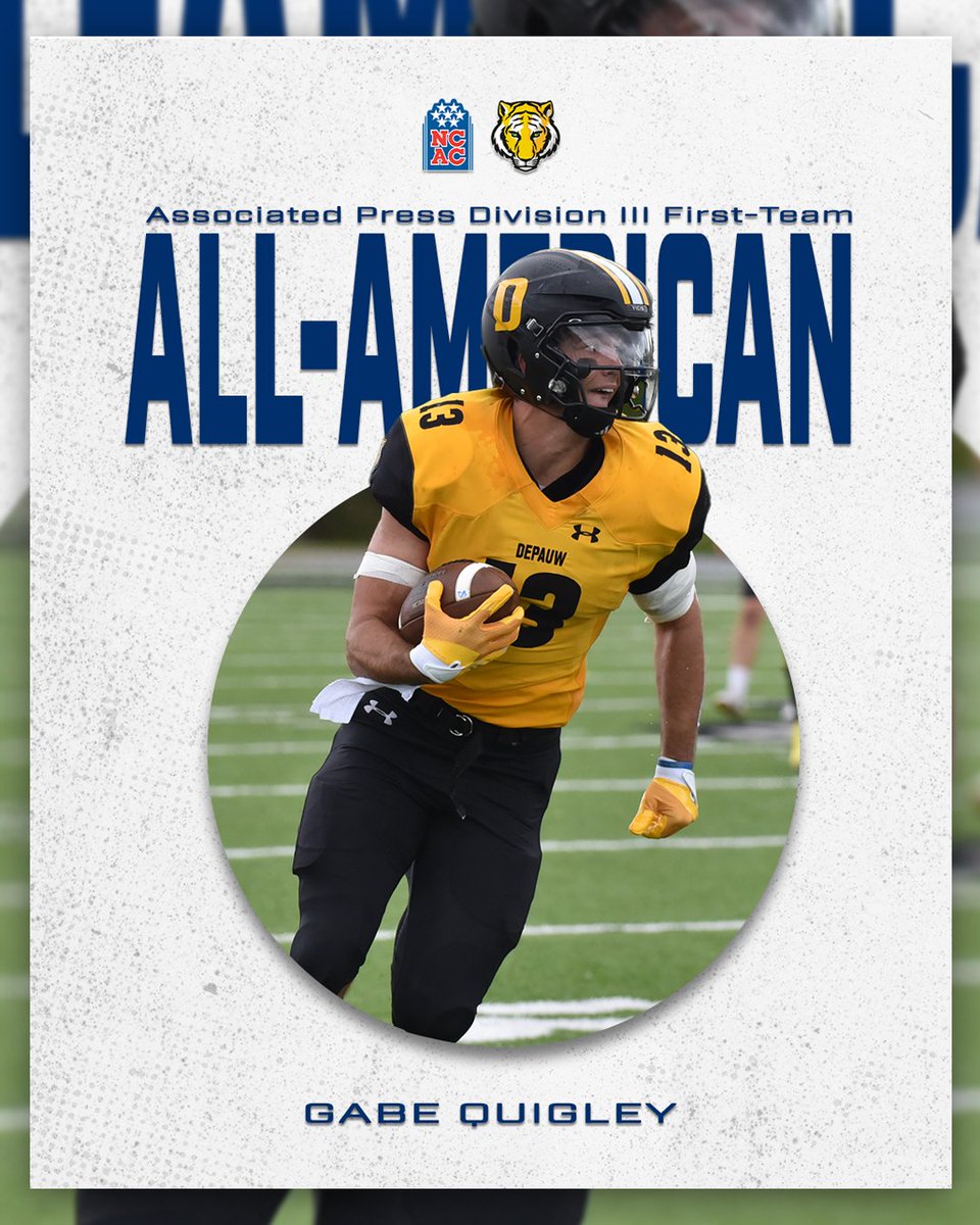 🚨 All-American Alert 🚨

Congratulations to the <a href="/DePauwAthletics/">DePauw Tigers</a>' Gabe Quigley on being named a first-team All-American by the Associated Press. #NCACPride

📰 | tinyurl.com/2dahah3r