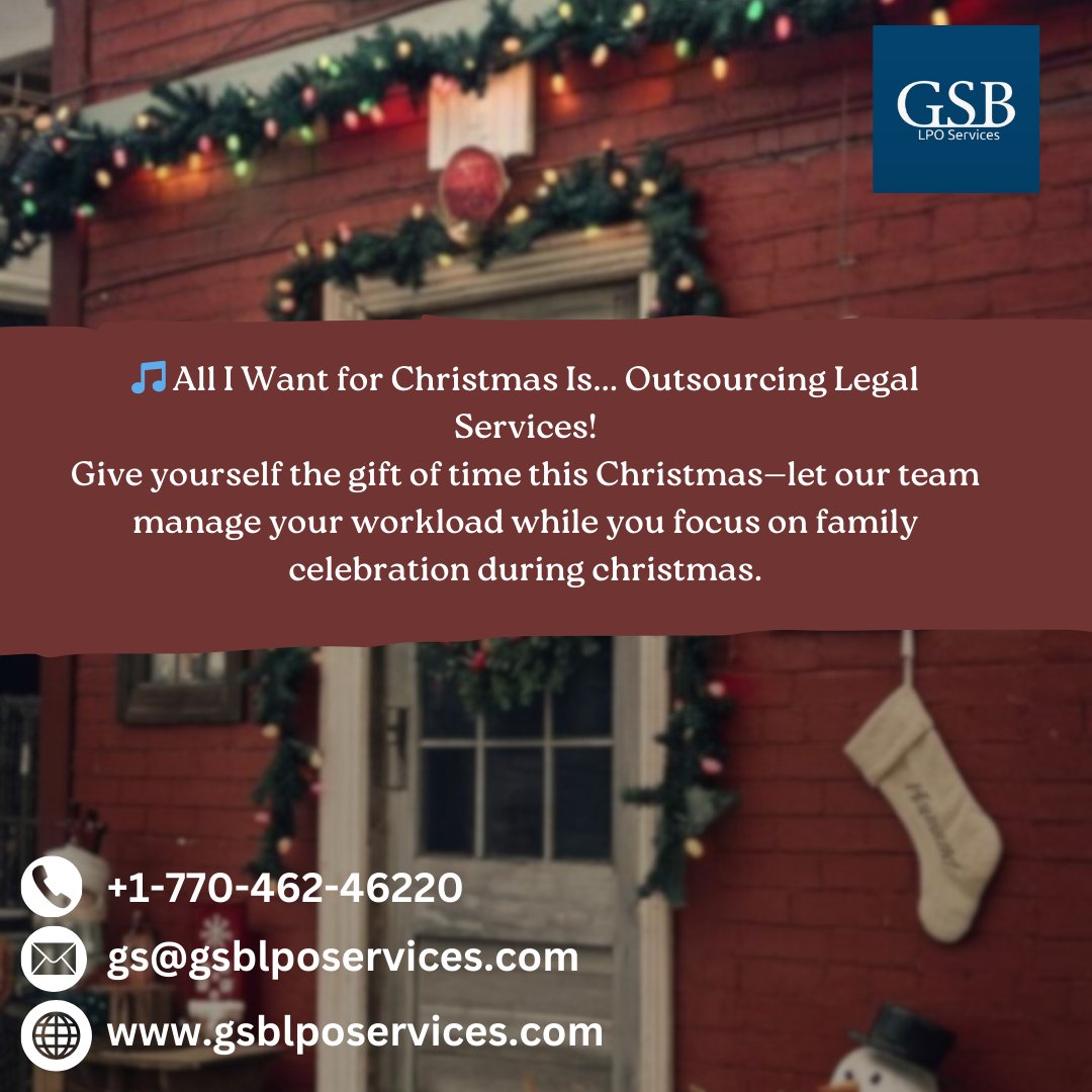 GsbLPOServices's tweet image. 🎄Give yourself the ultimate holiday gift—time! Let GSB LPO Services handle your legal workload while you focus on what matters most this Christmas: family, friends, and celebration. 🎁✨
#LegalOutsourcing #GSBLPOServices #OutsourceLegalWork #ChristmasWorkLifeBalance